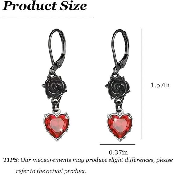 Crystal Earrings for Women Black Rose Flower Bat Skeleton Heart Crystal Earring - Picture 3 of 5